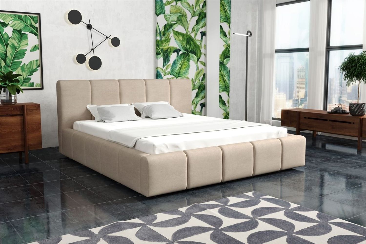 Polsterbett Bett Doppelbett GENUA Stoff 200x200cm Stoff Cloud Beige Bild 1