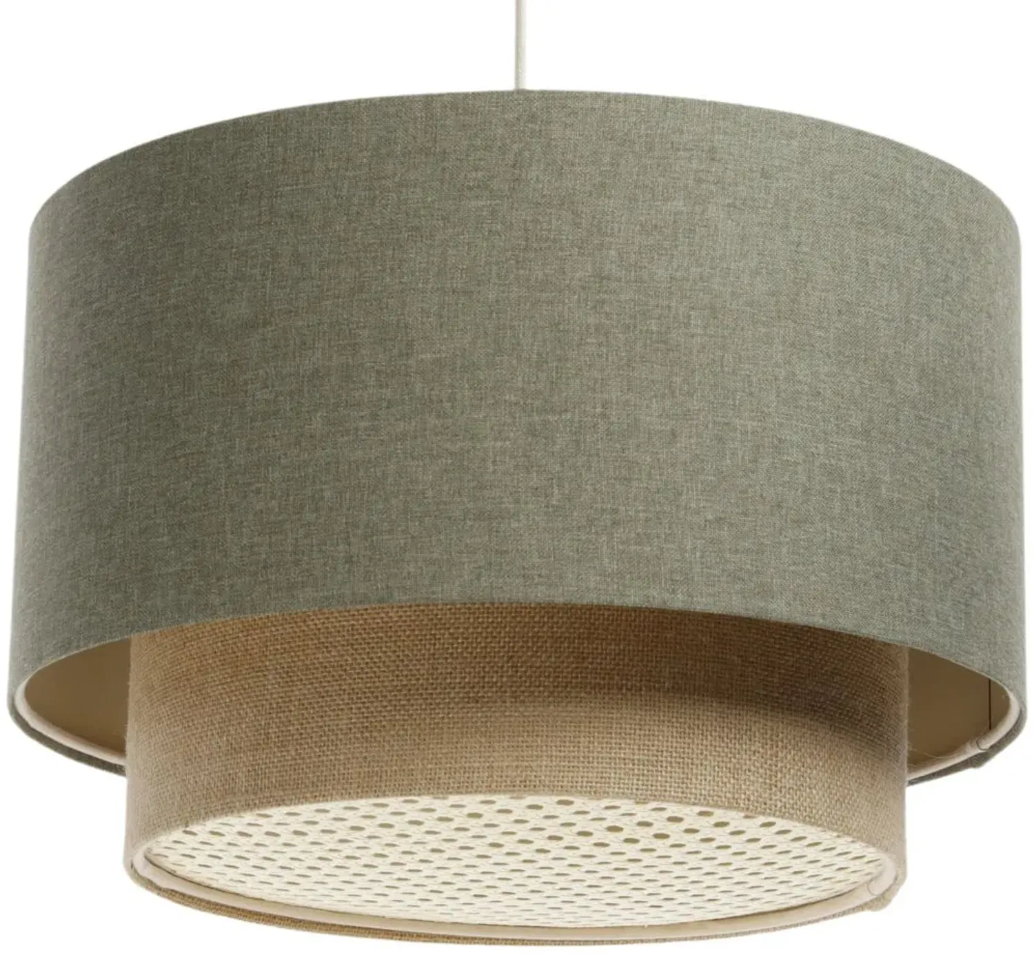 BPS Koncept 061-124-40 Hängeleuchte BOHO ELEGANT E27 1x40W Stoff strukturiert auf PVC-Kunststoff, mit Rattan Diffusor grau, braun H:96cm Ø40cm dimmbar Bild 1
