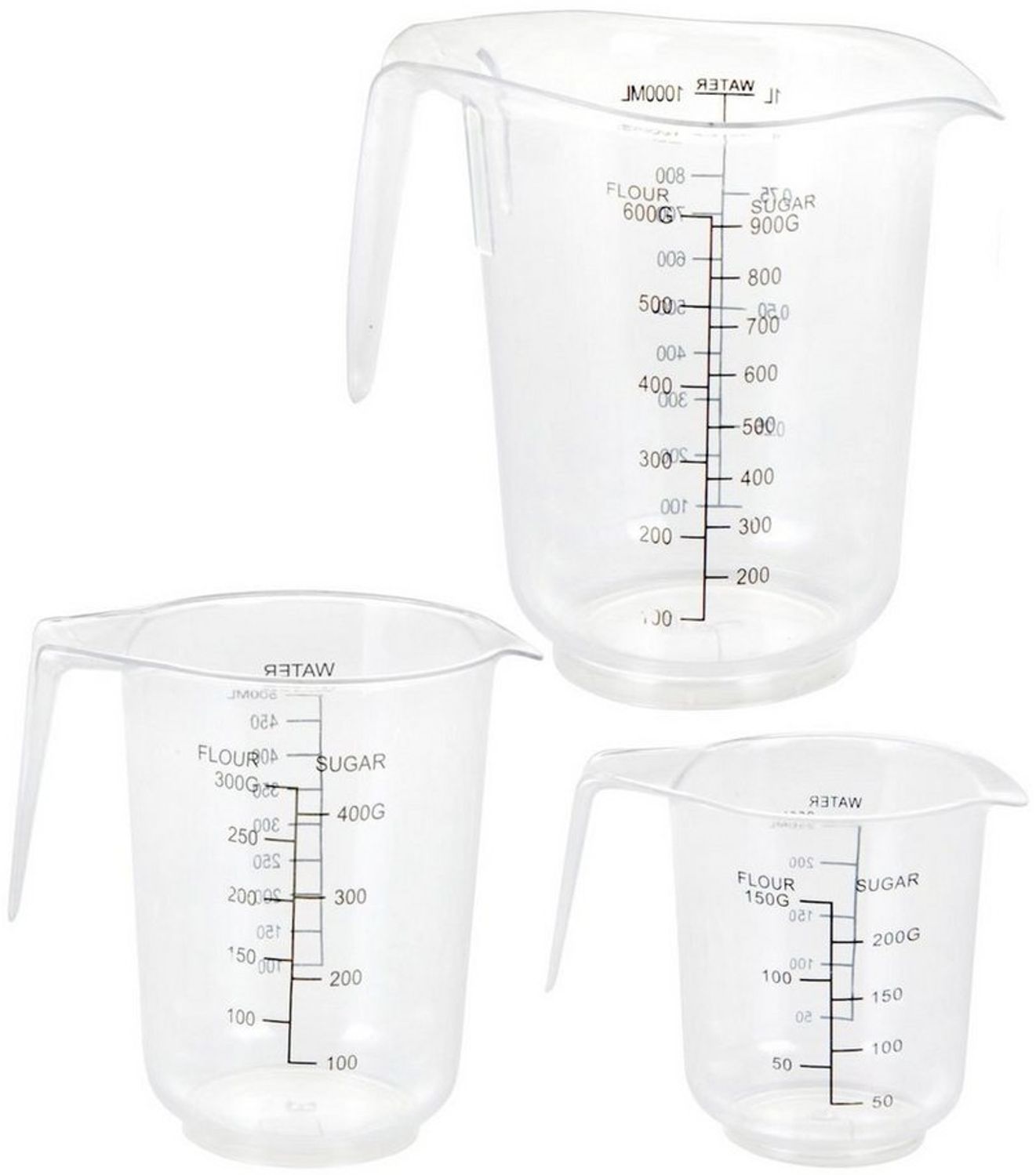Spetebo Messbecher Kunststoff Messbecher 3er Set - 0,25 / 0,5 / 1 L, Kunststoff, (Set, 3-St, 3er Set), stapelbare Messkannen Bild 1