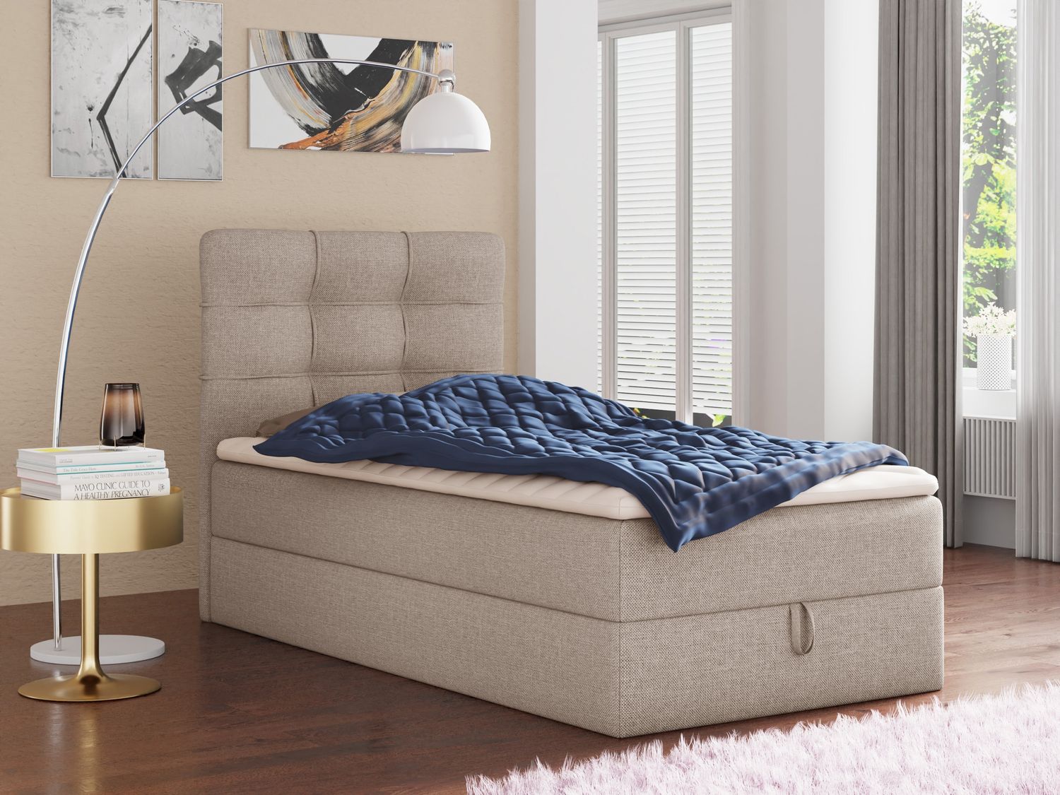 Boxspringbett Best Mini mit Bettkasten und Matratzentopper - Einzelbett mit Bonell-Matratze und Topper, Polsterbett, Bett, Schlafzimmer (120 x 200 cm, Beige (Inari 22)) Bild 1