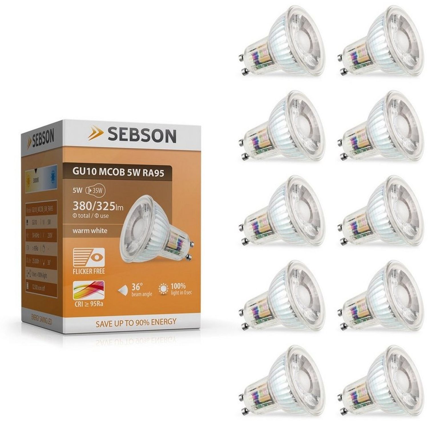 SEBSON LED-Leuchtmittel GU10 LED Lampe 5W warmweiß 380lm 3000K 230V Leuchtmittel - 10er Pack Bild 1