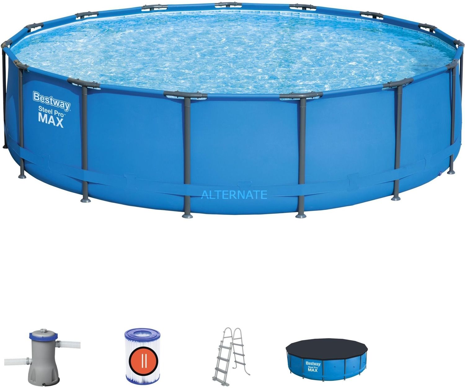Steel Pro MAX™ Frame Pool Komplett-Set mit Filterpumpe Ø 427 x 107 cm, blau, rund Bild 1