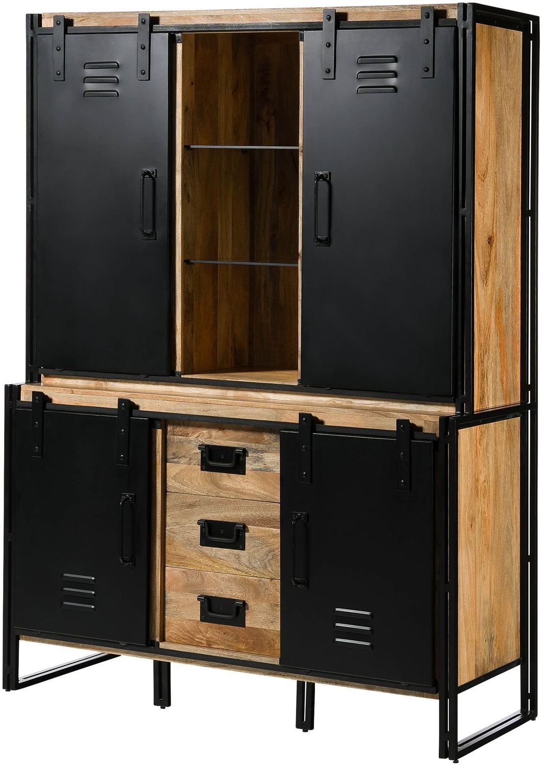 Buffet Mango 150x55x200 natur lackiert / Metall schwarz BLACKBURN #106 Bild 1