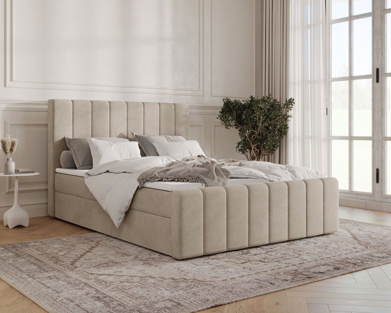 MOEBLO Boxbett BETT 01 BIS (Bonell, Topper, modernes Velours-Design mit Steppung & Stauraum, Doppelbett gepolstertes Kopfteil mit Bettkasten, aus Samt, Polsterbett Kontinentalbett, dekorativem Kopfteil, aus Samt), Boxspring, - (BxHxT):144/164/184x113x2... Bild 1