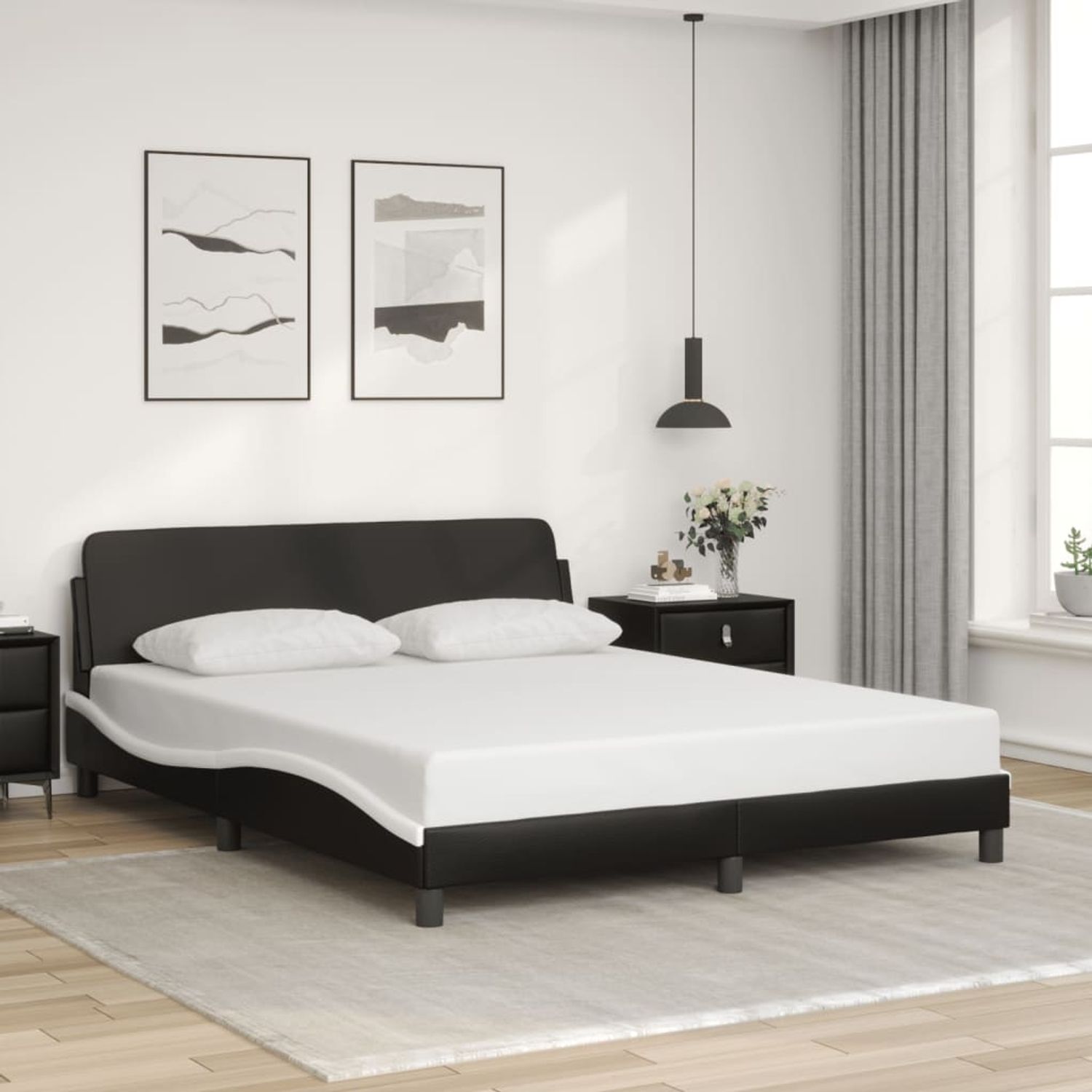 vidaXL Bettgestell "Dover" Schwarz und Weiß 160x200 cm Kunstleder 373223 Bild 1