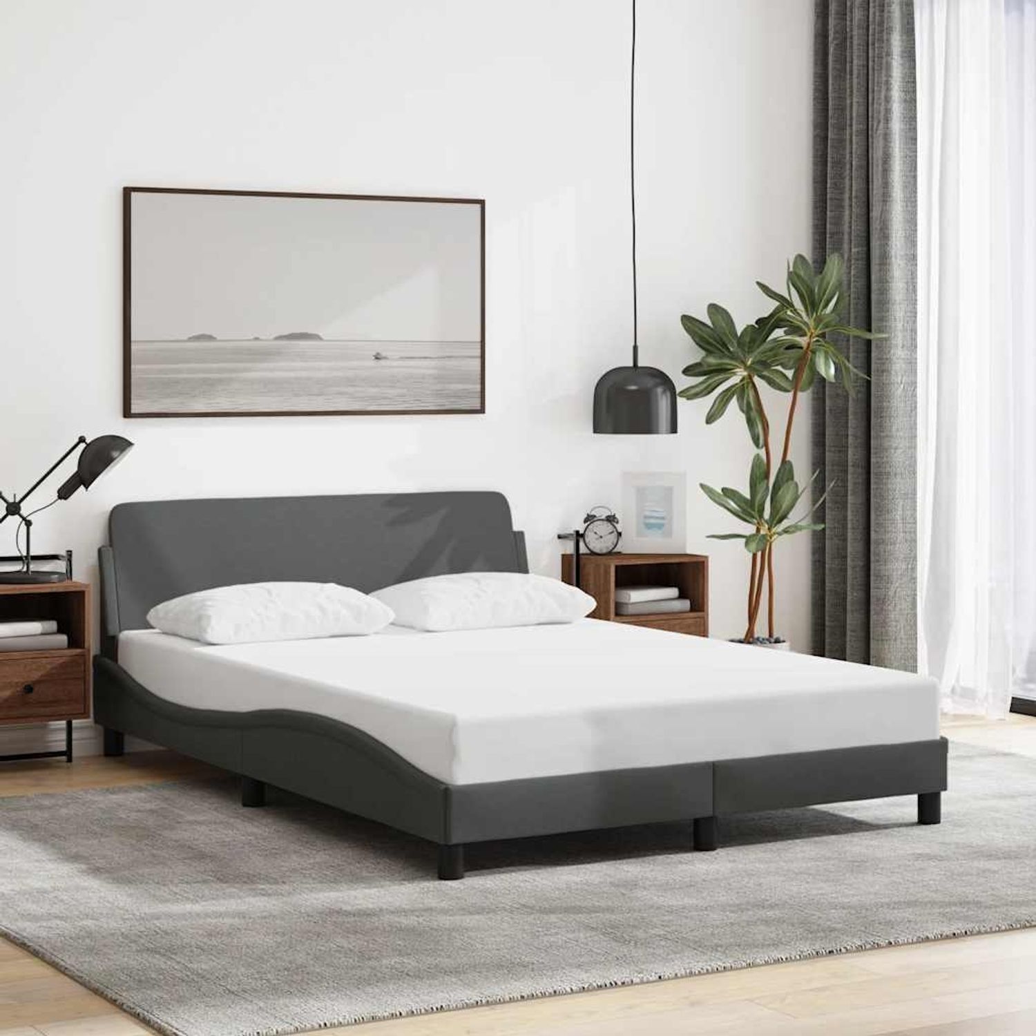 vidaXL Bettgestell Dover Dunkelgrau 135x190 cm Stoff 373326 Bild 1