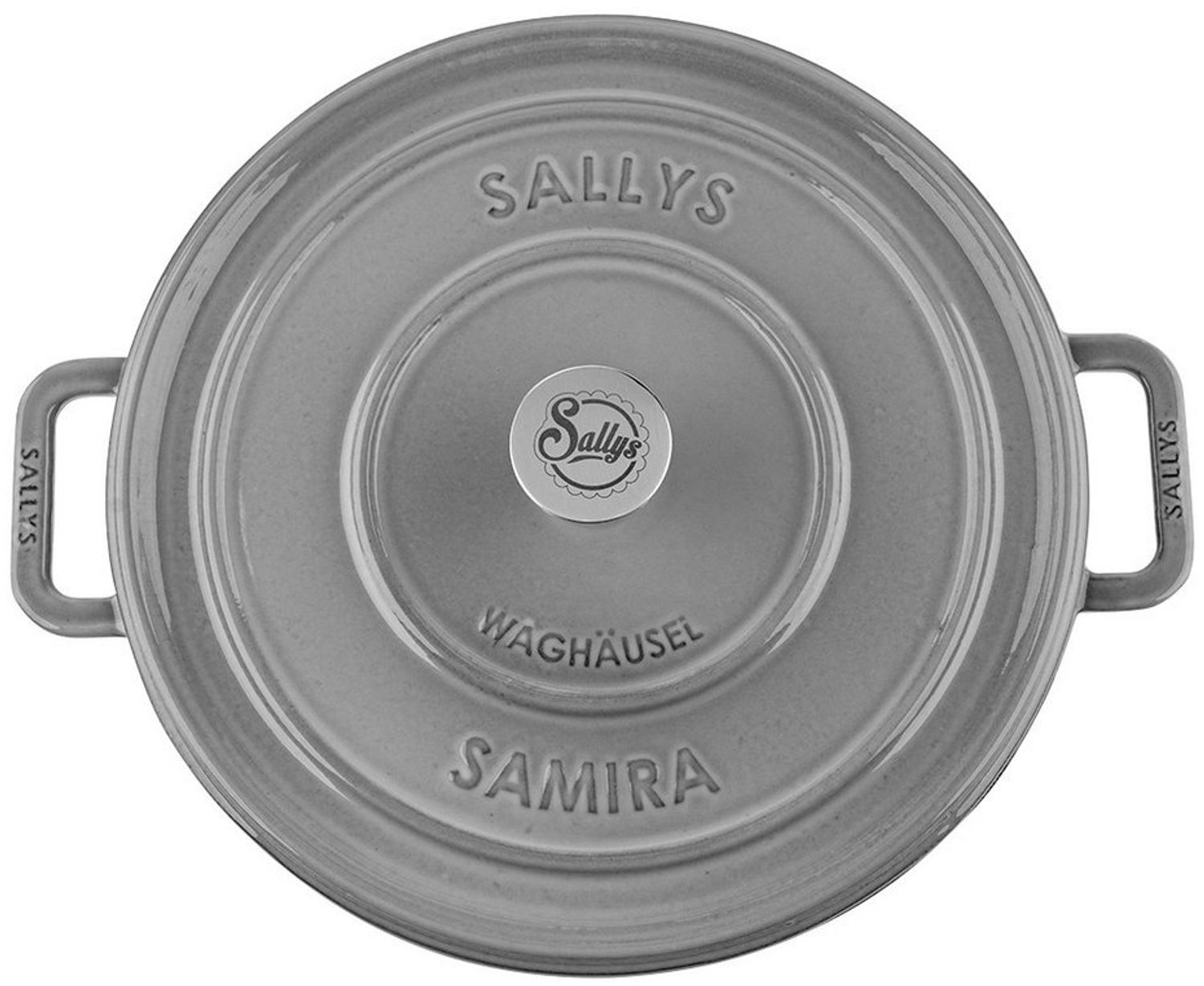 Sallys Schmortopf Hochwertiger Gusseisentopf Samira, 3L Bräter in Ø 32 cm, Vollgusseisen mit hochwertiger Emaille-Beschichtung (Schmortopf mit Deckel, flacher Bräter, gleichmäßige Wärmeverteilung, ofenfest bis 250 °C), ideal zum Schmoren, Braten & Backen Bild 1