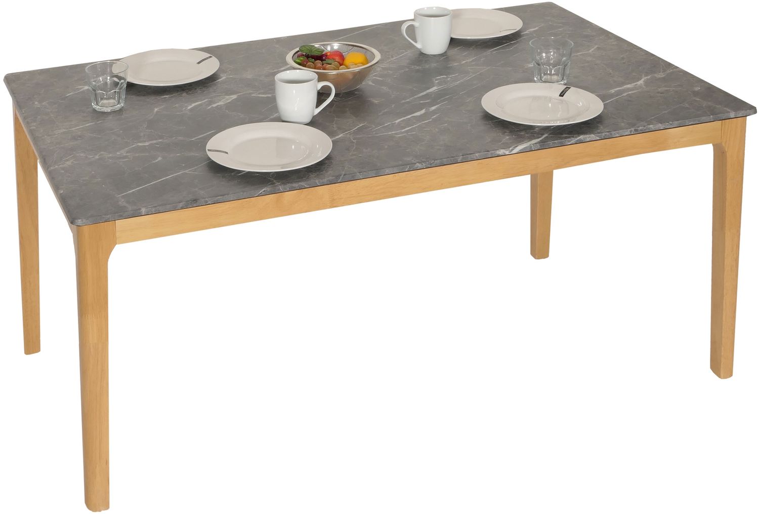 Esszimmertisch HWC-M55, Tisch Esstisch, Massiv-Holz HDF Laminat Melamin 135x80cm, Marmor/Stein-Optik, helle Beine Bild 1