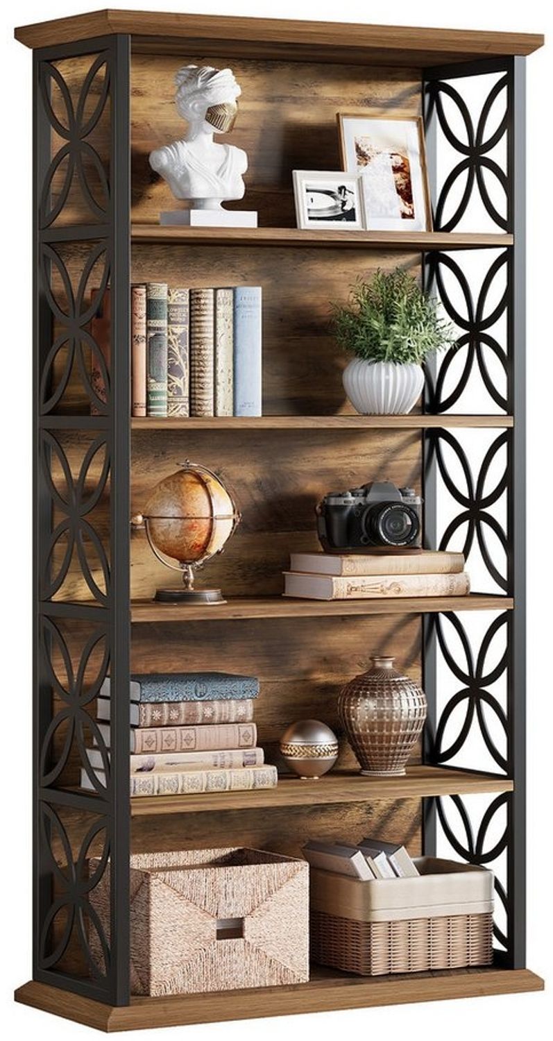 Tribesigns Bücherregal 180cm industrielles Standregal mit 6 Ebenen offene Aufbewahrungsregale, für Büro, Wohnzimmer, Arbeitszimmer, vintagebraun-tintenschwarz Bild 1