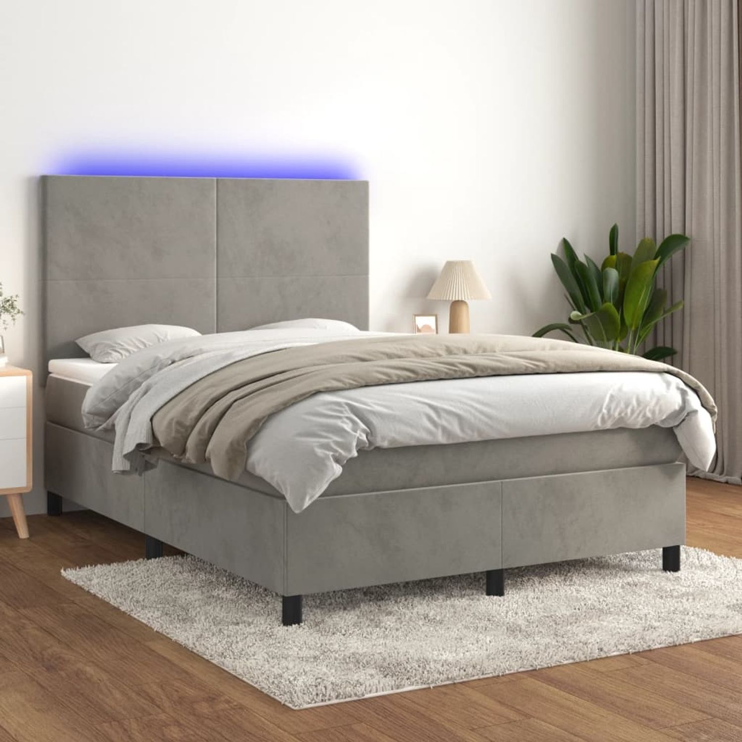 vidaXL Boxspringbett mit Matratze & LED Hellgrau 140x200 cm Samt 3136005 Bild 1
