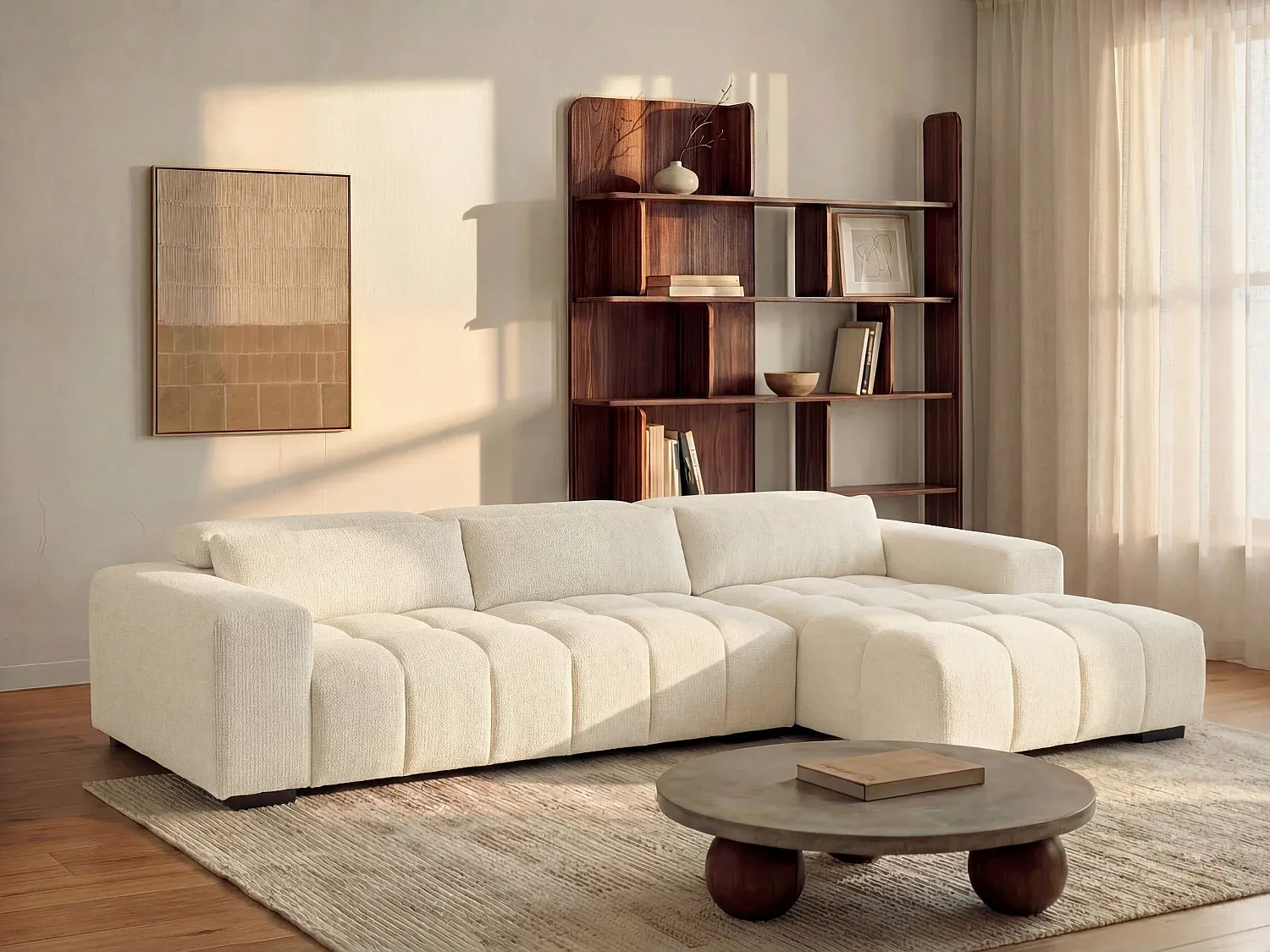 Vente-unique - LOPONZA Sofa Stoff Beige - B 183 cm x H 68 cm x L 312 cm Bild 1