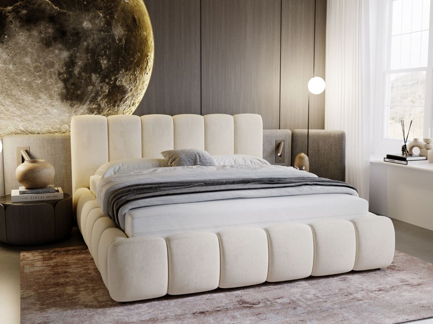 GRAINGOLD Cloud Bett 120x200, Polsterbett ohne Bettkasten, Velvet-Stoff, mit Lattenrost, Beige Bild 1