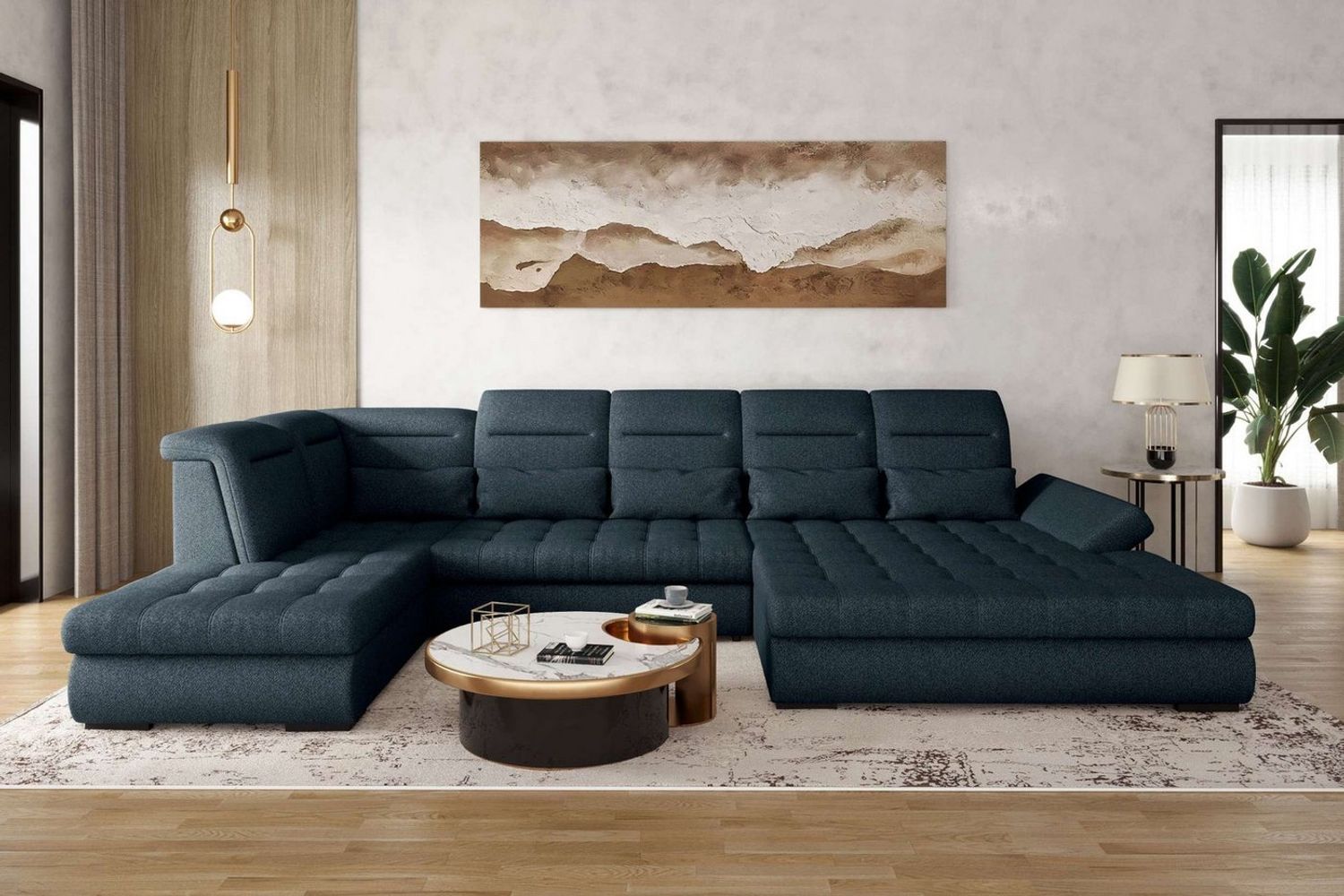 99rooms Toscana Wohnlandschaft Velours VOGUE Dunkelblau Rechts Bild 1