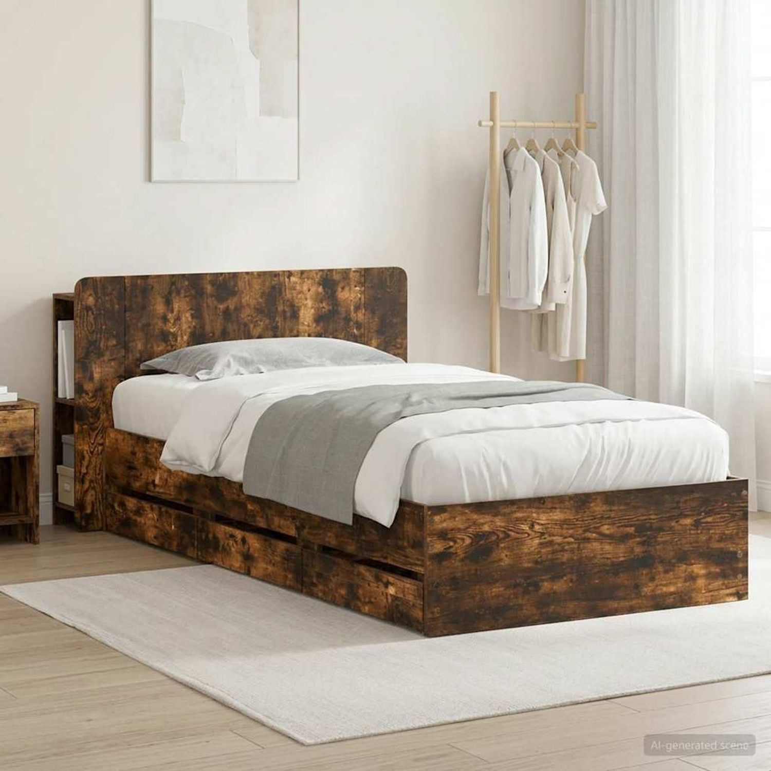 vidaXL Bettgestell mit Stauraum Geräucherte Eiche 90 x 190 cm 3433922 Bild 1