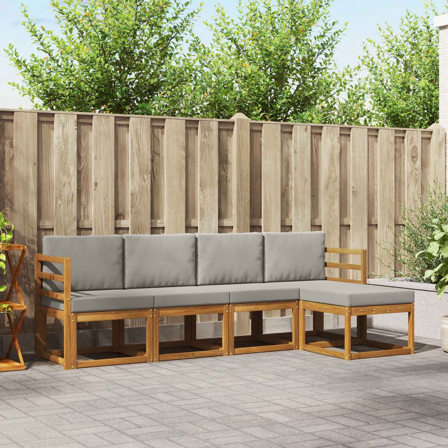 vidaXL Outdoor-Sofagarnitur mit Kissen 5 pcs Natürlich und Hellgrau 3366239 Bild 1