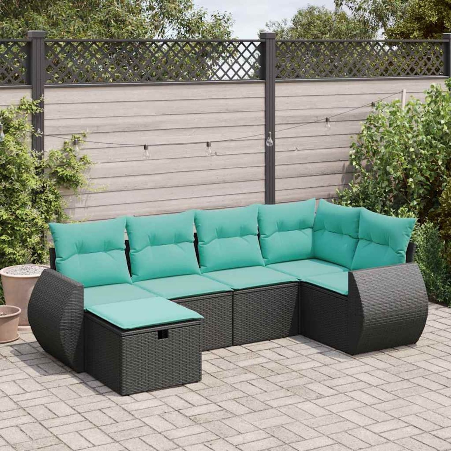vidaXL 6-tlg. Garten-Sofagarnitur mit Kissen Schwarz Poly Rattan 3325583 Bild 1