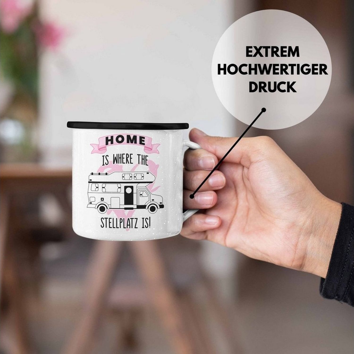 Trendation Thermotasse Trendation - Wohnwagen Camper Emaille Tasse Geschenke Wohnmobil für Mä Bild 1