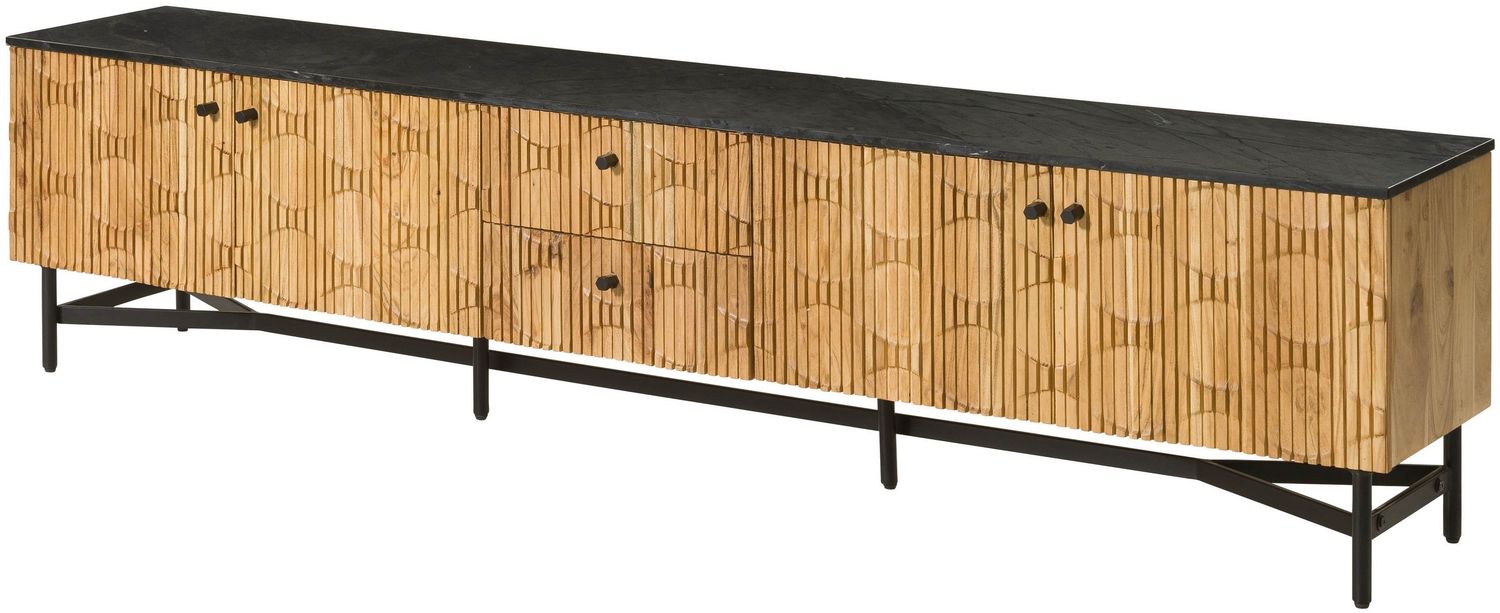 TV-Board Akazie 240x40x55 natur lackiert / Marmor schwarz LONDON #107 Bild 1