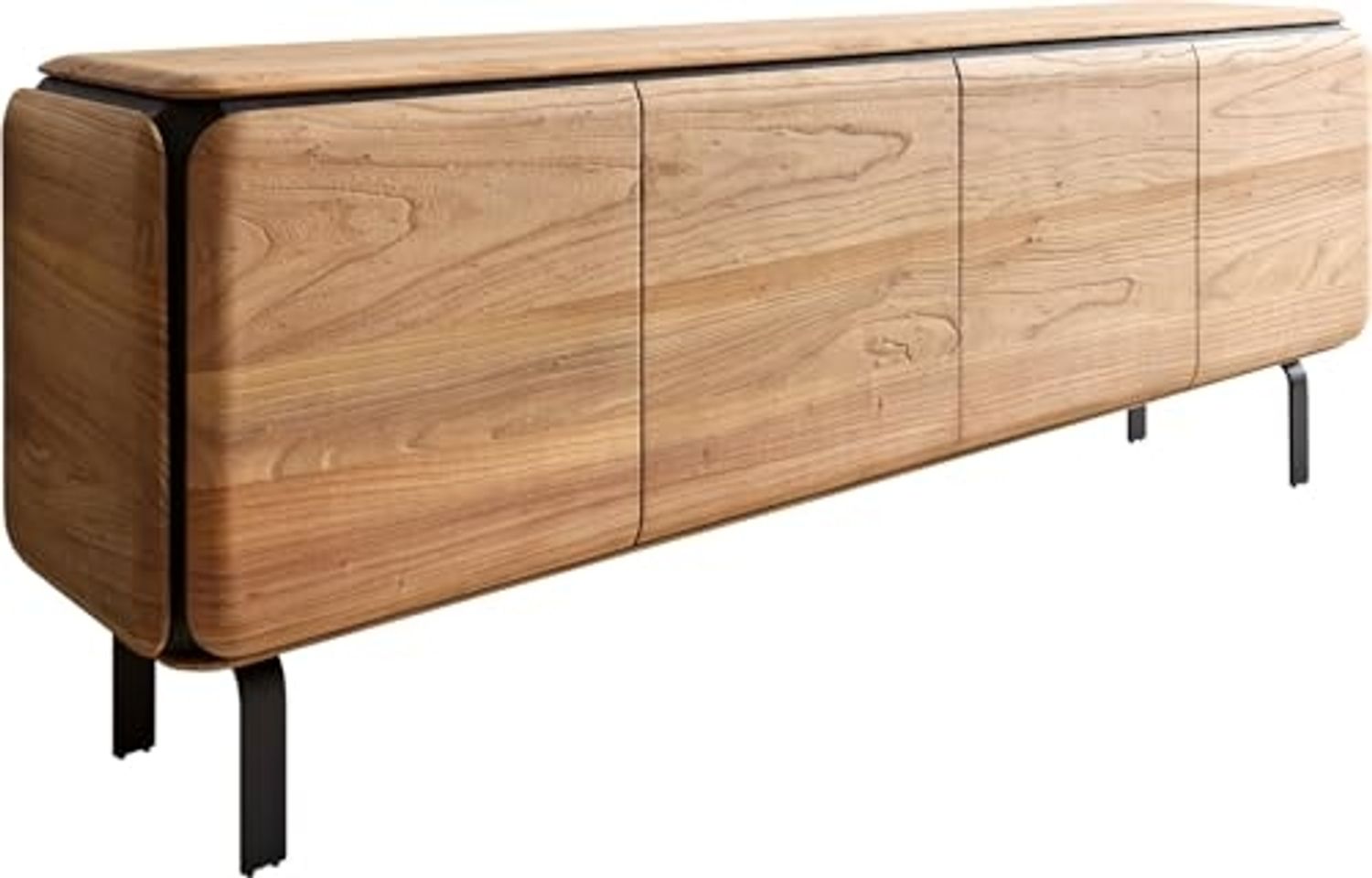 Sideboard Giacinto 180 cm Ulme Natur 4 Türen L-Fuß Schwarz Bild 1
