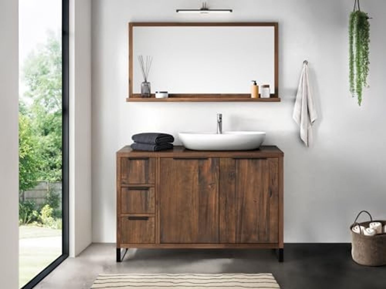 Badmöbelset Holz Pinie braun 2tlg massivum Sydney 105x74x45 cm Badmöbelset-Holz Waschtisch-mit-Spiegel Landhausstil Bild 1