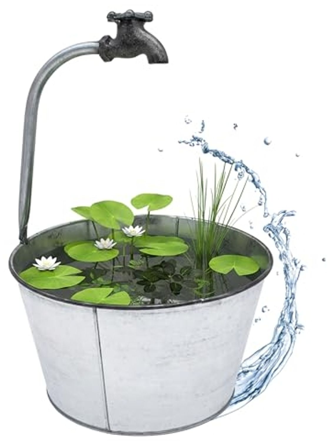 Spetebo Blumentopf Metall Zinkeimer mit Deko Wasserhahn - 48 x 29 cm (Packung, 1 tlg), Metalleimer zum Beflanzen Bild 1