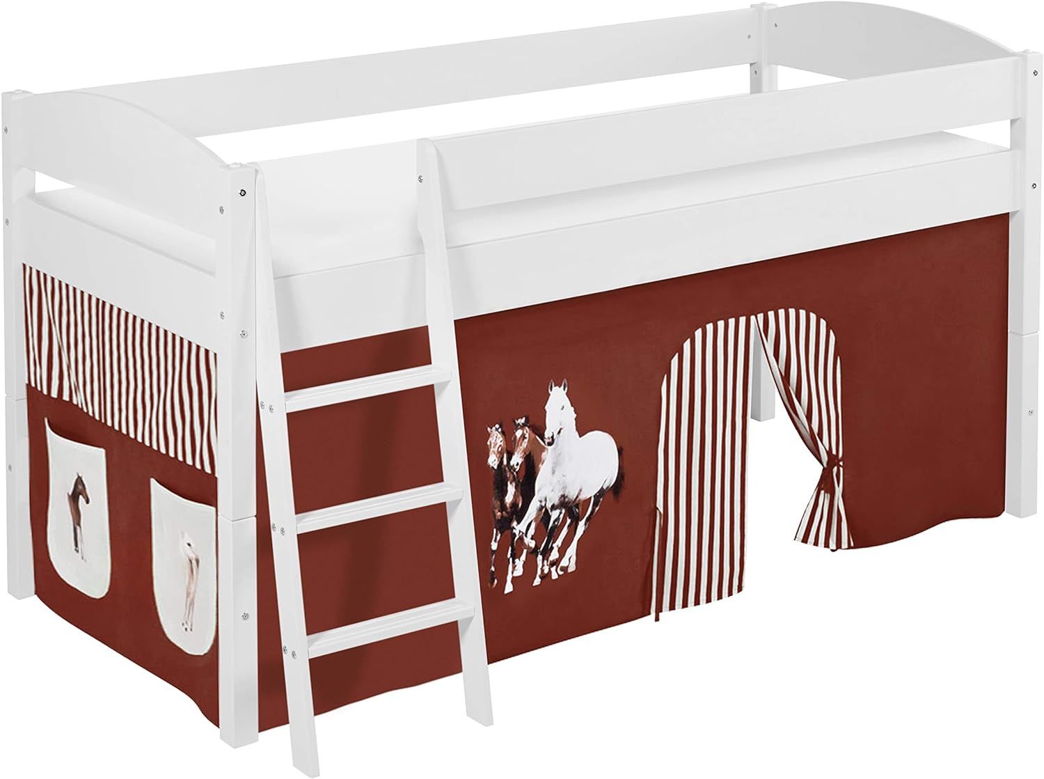 Lilokids 'Ida 4105' Spielbett 90x200 cm, Pferde Braun Beige, Kiefer massiv, mit Vorhang Bild 1