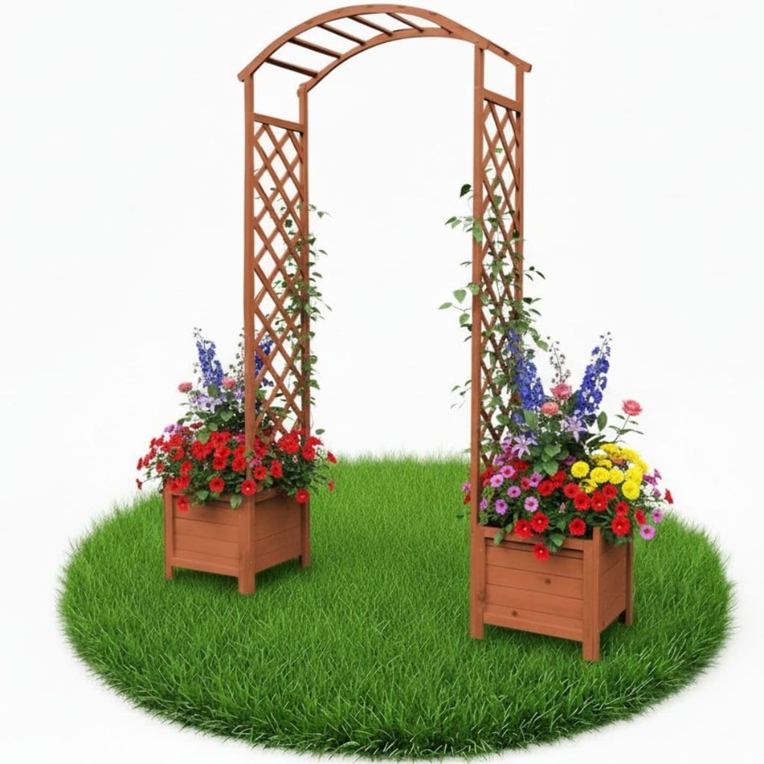 Rosenbogen 179x206CM aus Holz Gartenbogen inkl. 2 Blumenkübel Rankhilfe Halbbogen - Melko Bild 1