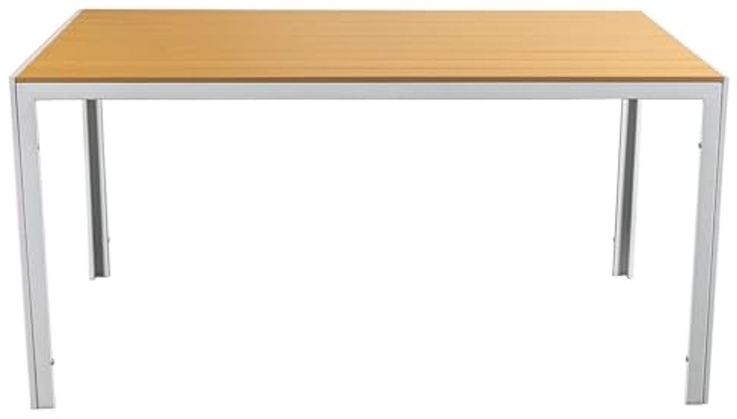 DRW Weißer Stahltisch und Tischplatte aus Polyethylen, Naturholz, 150 x 90 x 74 cm Bild 1
