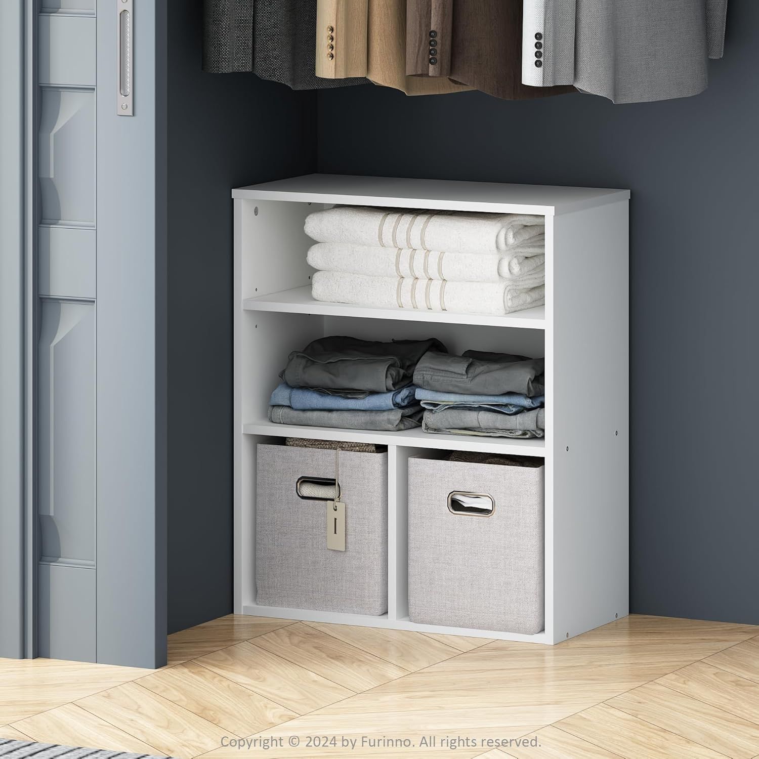 Furinno Reed 3-stufiges multifunktionales offenes Regal für Kleidung & Schrankaufbewahrung, Weiß Bild 1