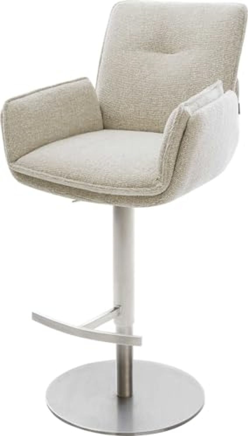 Barstuhl Nela-Flex Webstoff Soft Beige Drehfuß höhenverstellbar Edelstahl Silberfarben Bild 1