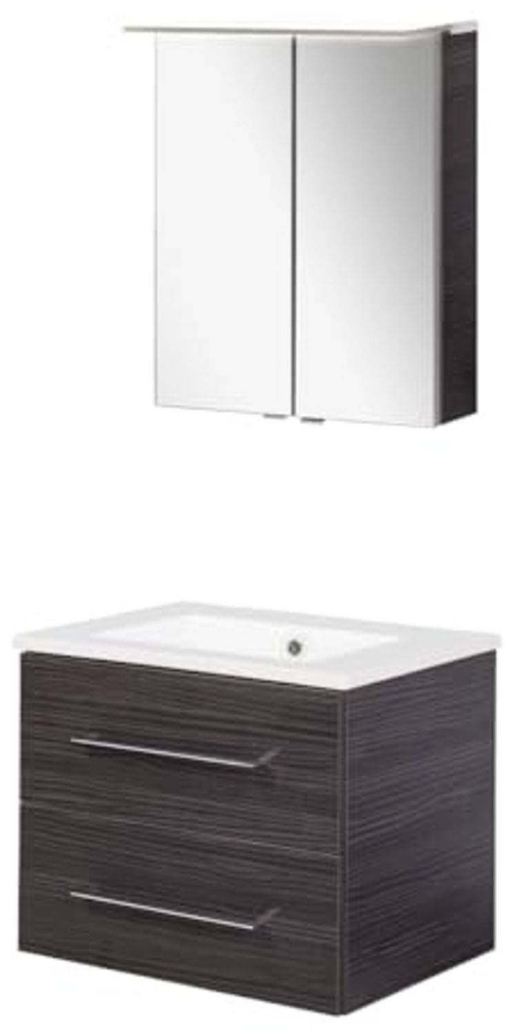 FACKELMANN B.PERFEKT Waschtisch Set mit Spiegelschrank 62 cm breit, Anthrazit, Waschbecken Keramik Weiß Bild 1