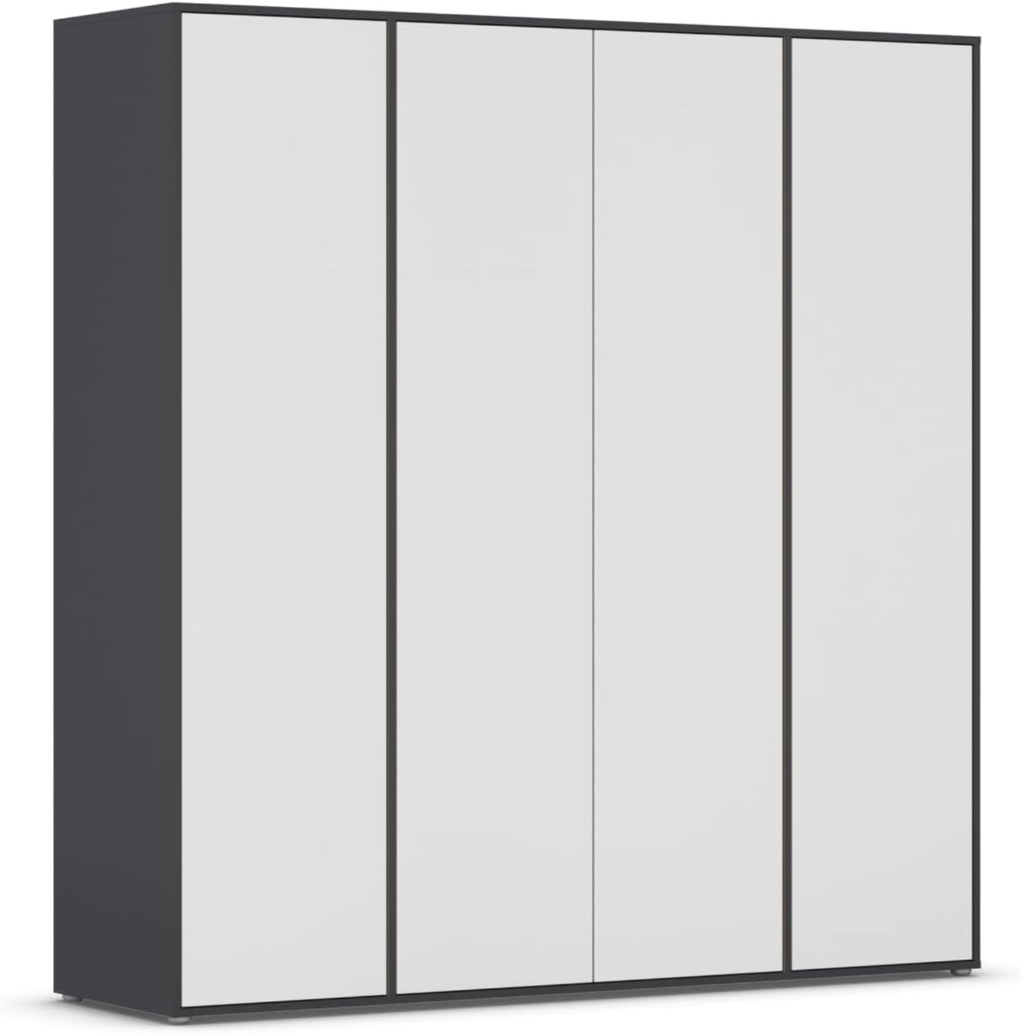 Rauch Möbel Nabila, Drehtürenschrank, Kleiderschrank, Kleiderschränke, Garderobe, 4-türig, Push-to-Open, Farbe Weiß/Grau metallic, Schwarz, 187 x 194 x 53 cm Bild 1