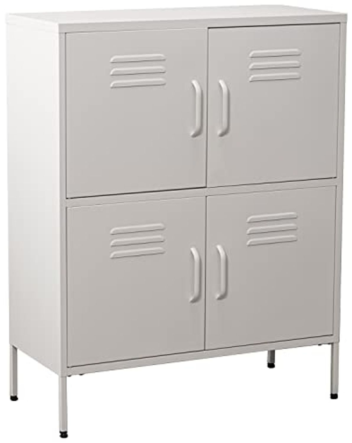 DRW Sideboard mit 4 Türen mit Lüftungsschlitzen aus Metall in Weiß, 80 x 35 x 102 cm, Höhe: 15 cm, estandar Bild 1