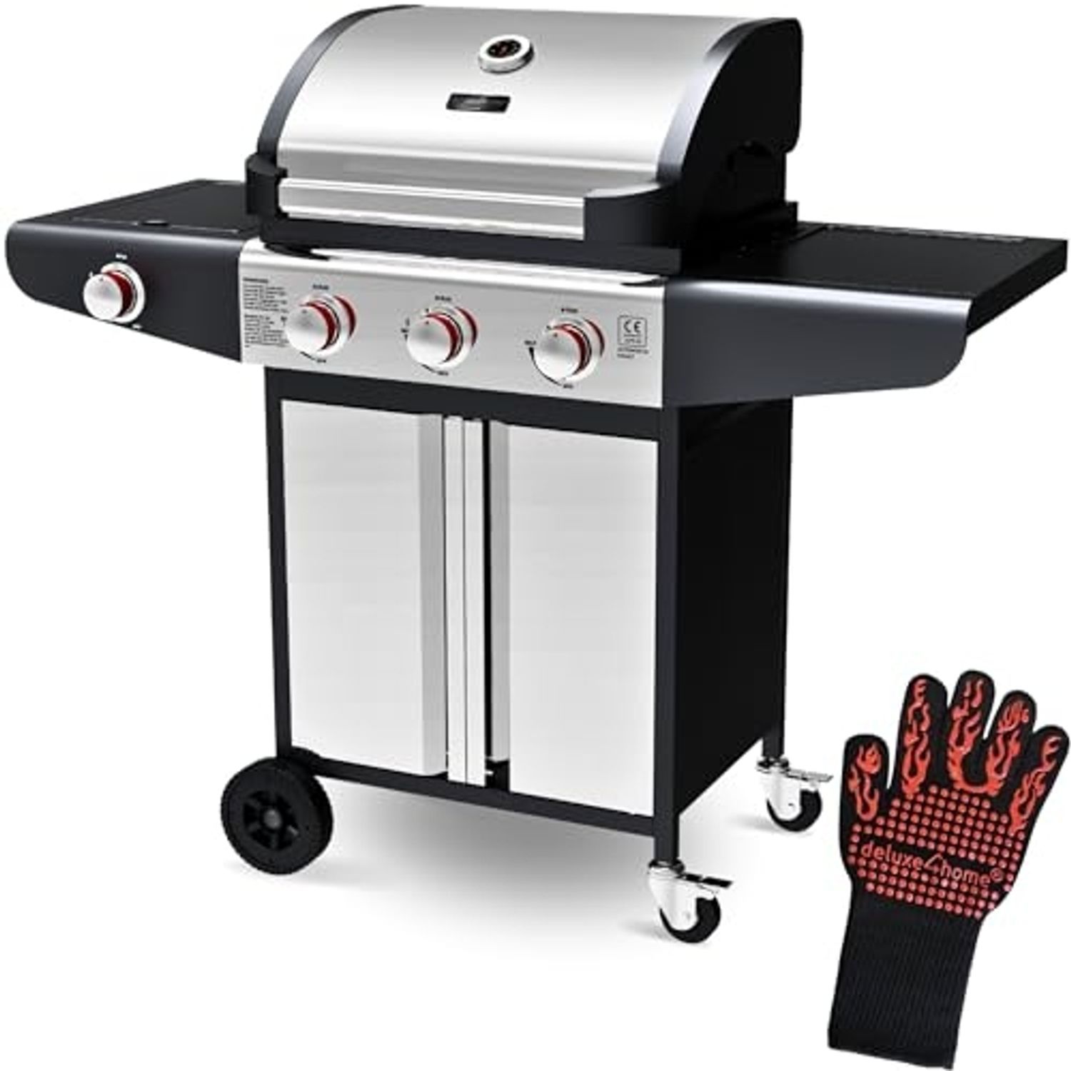 Grillwagen mit Deckel - Gasgrill, Stahl Schwarz, 131 x 110 x 54 cm Bild 1
