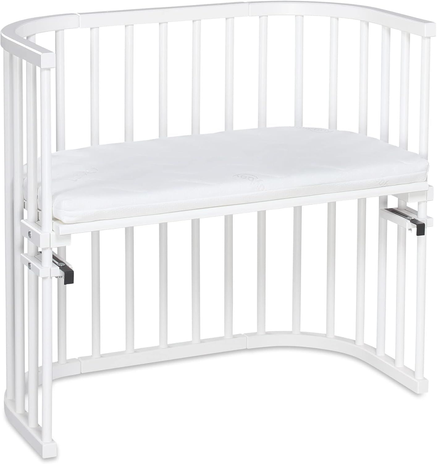 babybay Original Beistellbett aus massivem Buchenholz/kompakt & verwandelbar/Kinderbett Höhe stufenlos verstellbar/mitwachsendes Babybett (weiß lackiert) / inkl. Matratze, Gitter, Rollen Bild 1