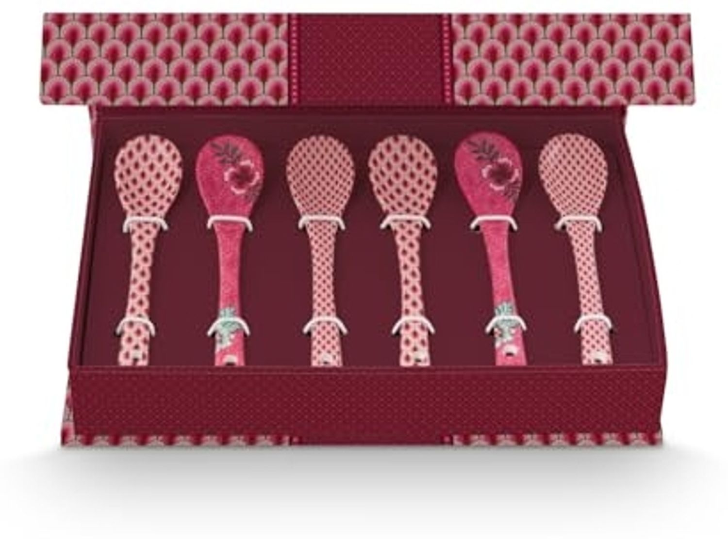 PiP Studio Besteck-Set Flower Festival Oriental Geschenkset Teelöffel dark pink 13cm, Porzellan, Giftset Teaspoons Oriental Flower Festival Dark Pink 13cm Bild 1