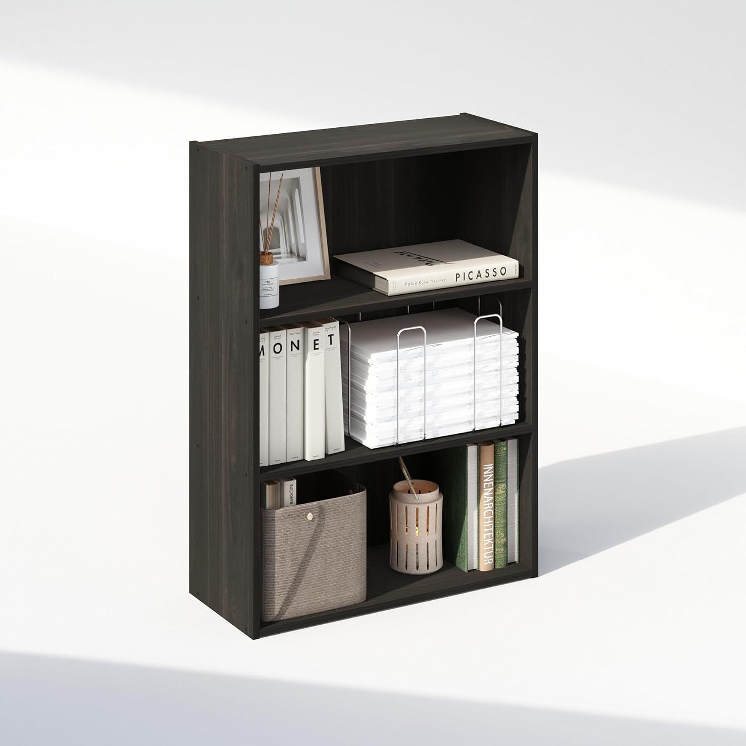 Furinno Simple Offenes Regal, Bücherregale, 3-stöckig, Espresso Bild 1
