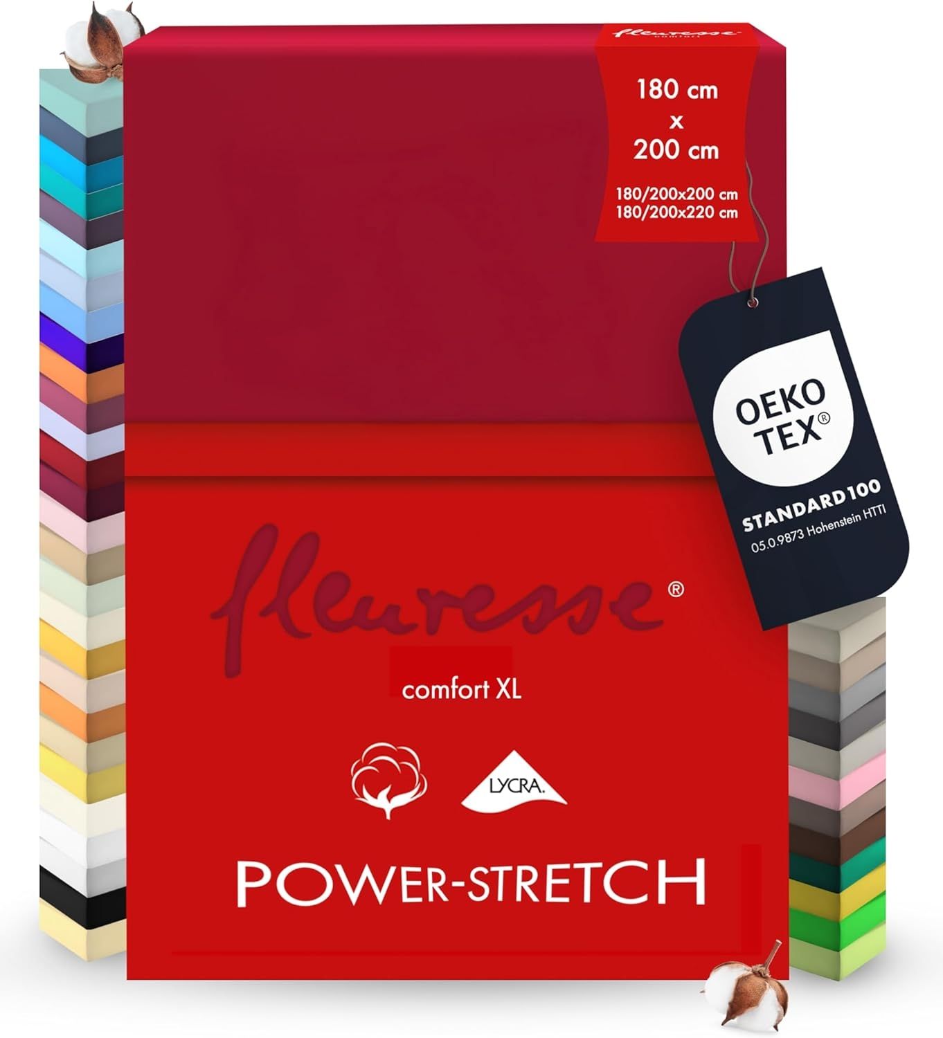 fleuresse 1119 XXL Jersey Stretch Spannbetttuch (96 Prozent Baumwolle, 4 Prozent Elasthan), mit Rumdumgummizug, Ökotex 100, für Matratzen bis 40 cm Höhe, 180x200 - 200x220 cm, bordeaux Bild 1