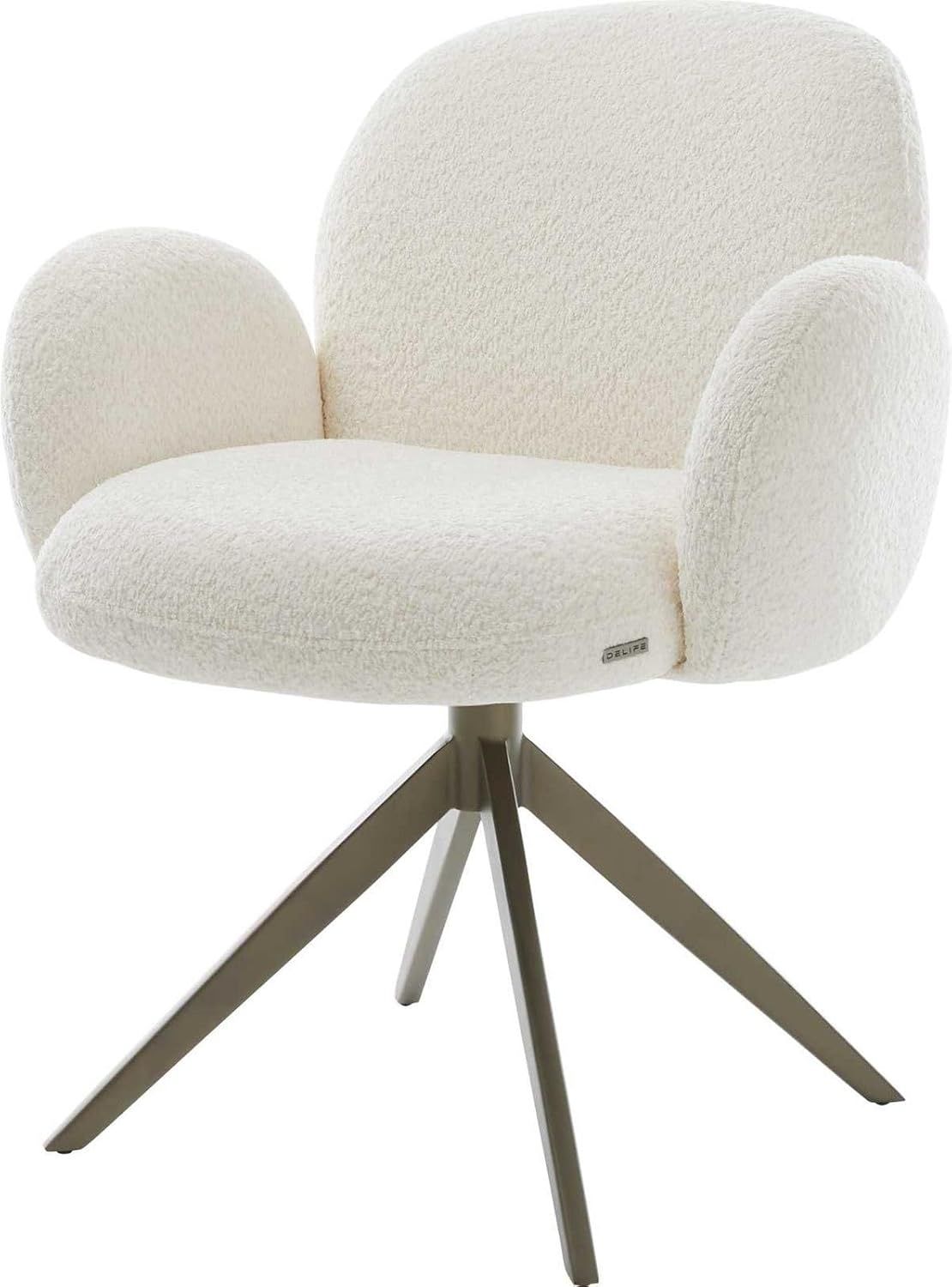 Drehstuhl Nube-Flex mit Armlehnen Bouclé Weiß Kreuzgestell breit Effektfinish Titan 360° drehbar Wippfunktion Taschenfederkern Bild 1