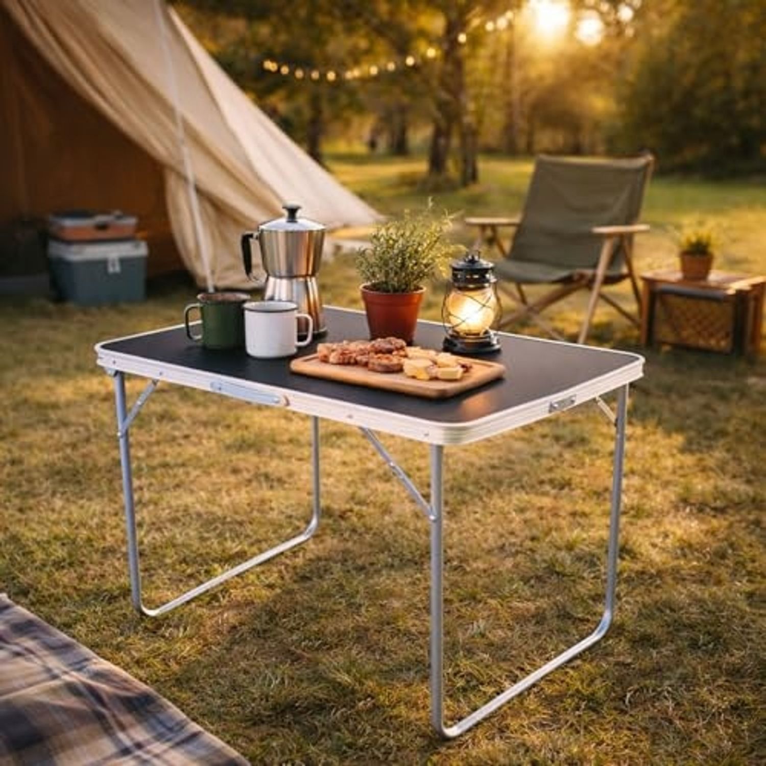 Campingtisch schwarz klappbar mit Tragegriff Alu L70xB50xH59cm Bild 1