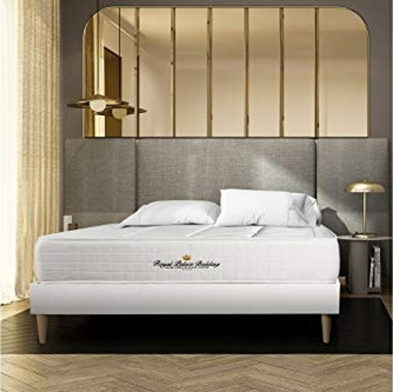Matratze Windsor 180x200 cm + Bettgestell ohne Kopfteil mit Lattenrost, H2, Memory-Schaum und Taschenfeder, Höhe: 26 cm, Weiß Bild 1