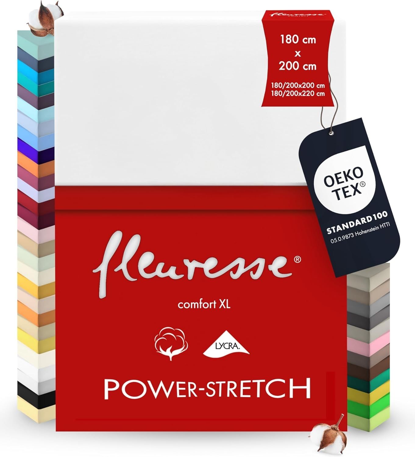 fleuresse 1119 XXL Jersey Stretch Spannbetttuch (96 Prozent Baumwolle, 4 Prozent Elasthan), mit Rumdumgummizug, Ökotex 100, für Matratzen bis 40 cm Höhe, 180x200 - 200x220 cm, weiß Bild 1