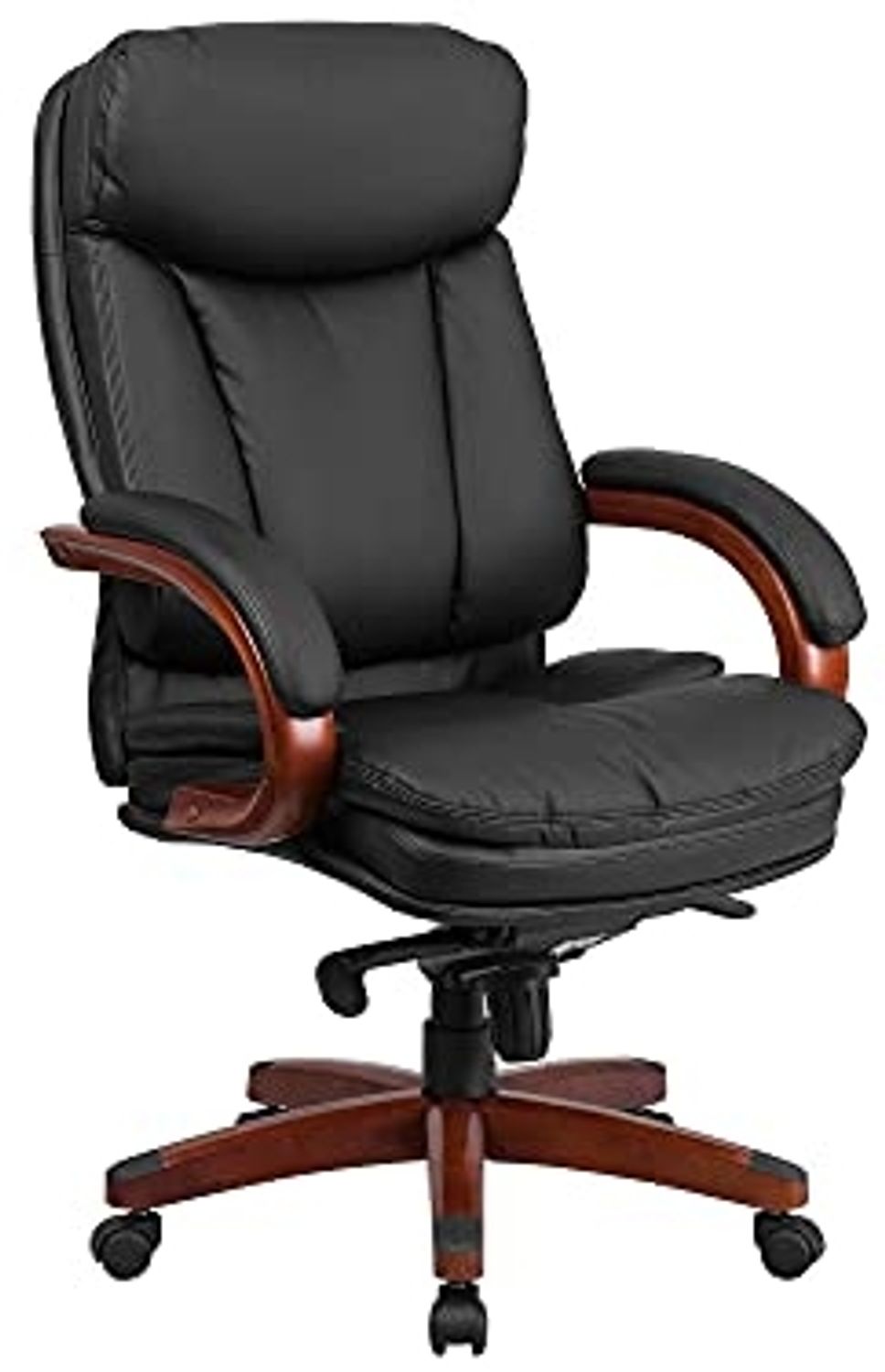 Flash Möbel Hohe Rückseite Leder Executive Drehstuhl mit Synchro-tilt Mechanismus, Mahagoni Holz Boden und Arme, Metall, schwarz, 85.09 X 67.31 X 41.27 cm Bild 1