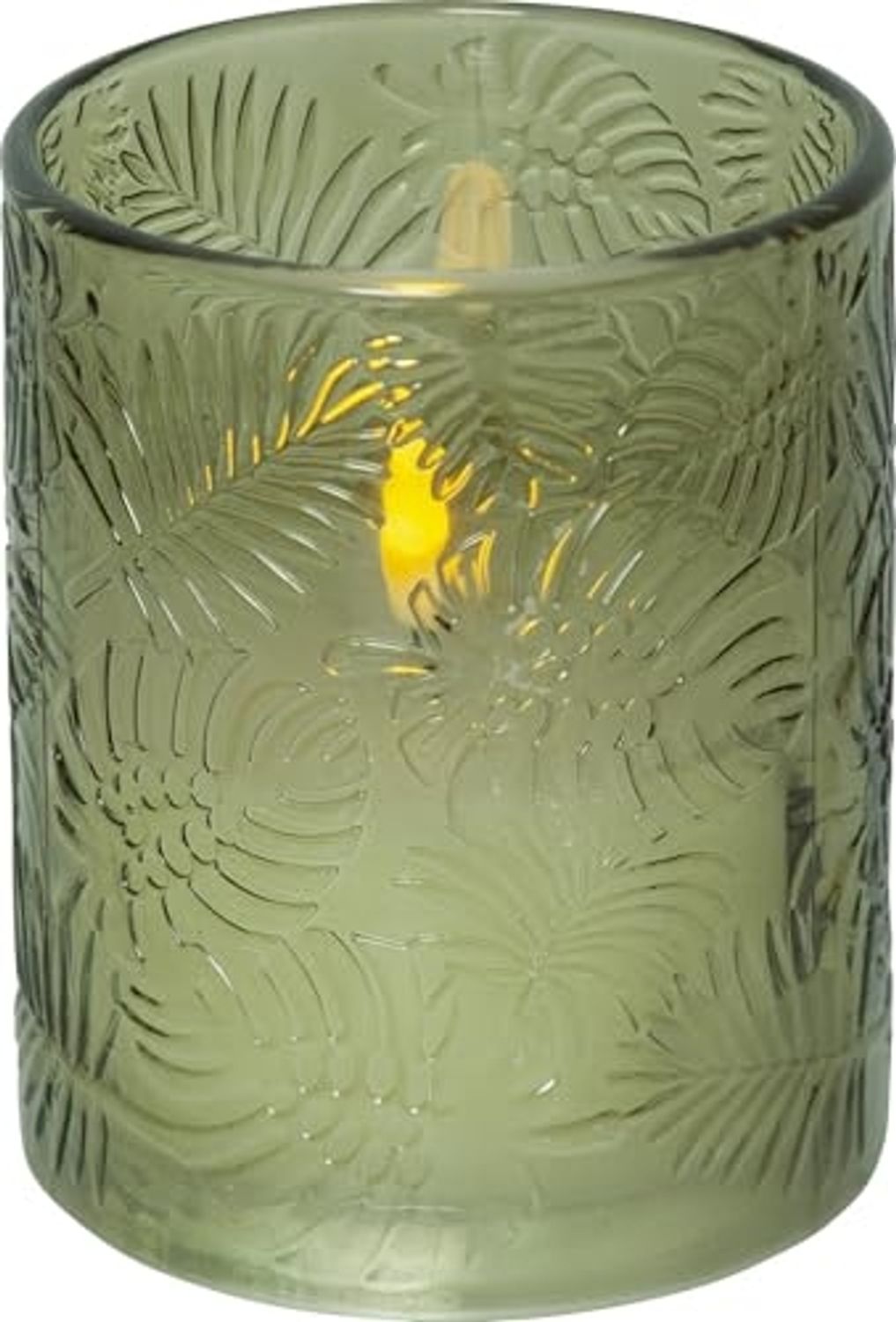 LED Windlicht Flamme Leaf, grün, Wachs, 12,5cm Bild 1