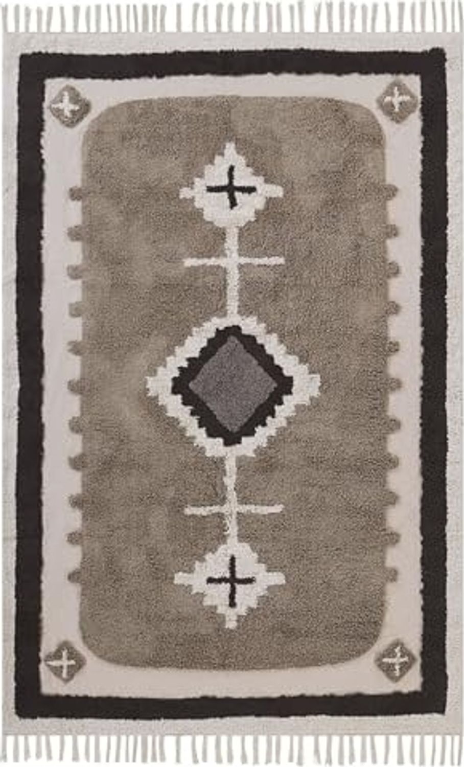 Teppich Baumwolle beige 160x230 cm geometrisches Muster Fransen Kurzflor GEYVE Bild 1
