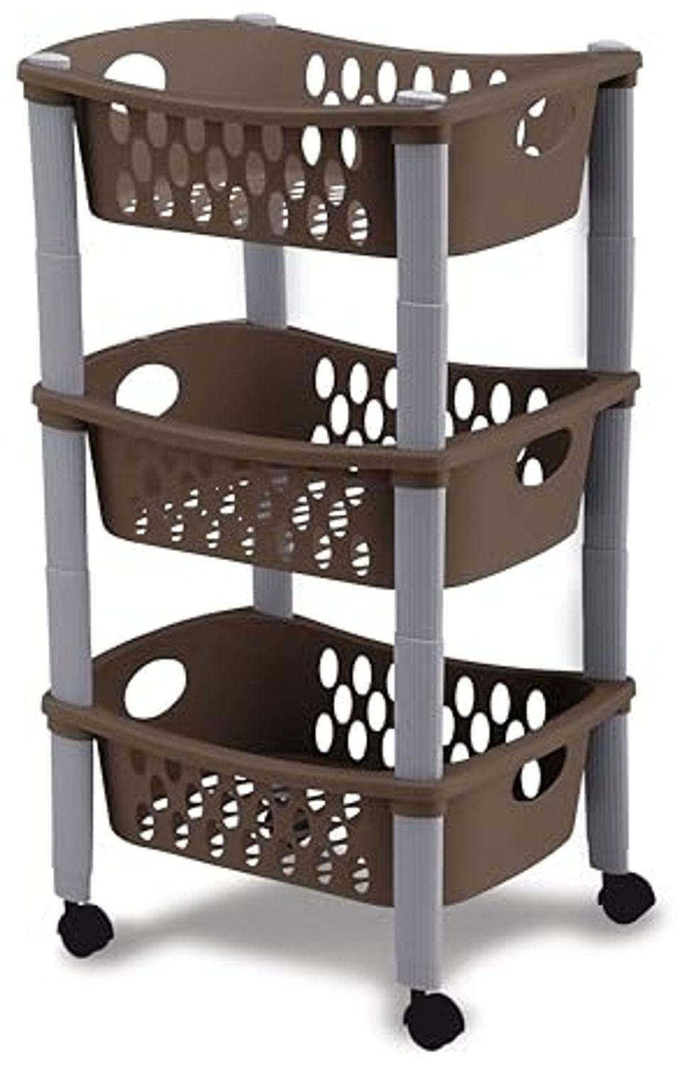 Stefanplast OTELLO Etagenwagen, Modern Minimalist, Braun, 40 x 40 x 70 cm, 3 Etagen, Kunststoffrahmen und -Material, mit Rädern Bild 1