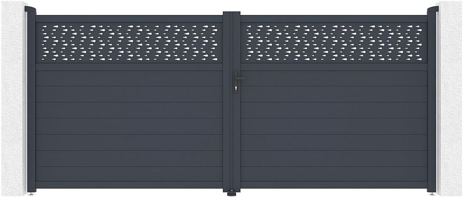 Vente-unique - BAZIO Eingangstor Metall Grau - B 4,6 cm x H 176 cm x L 392 cm Bild 1
