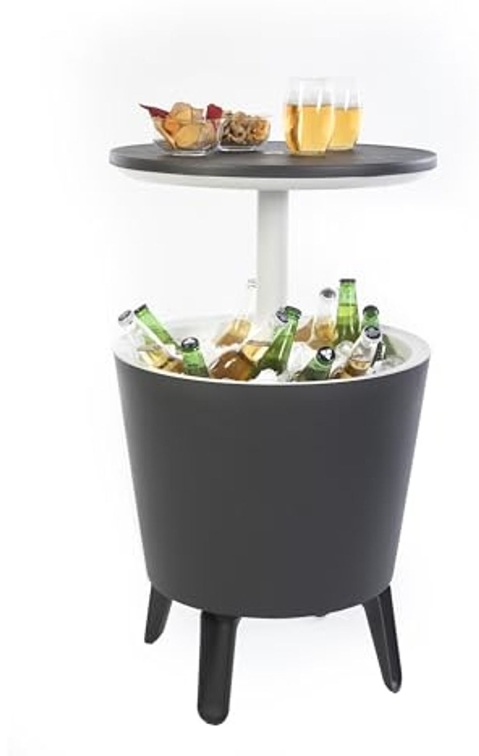 Keter Cool Bar, grau/weiß, Cocktailtisch, Beistelltisch inklusive Kühlbox-Funktion, wetterfest, Platz für bis 42 Getränkedosen Bild 1