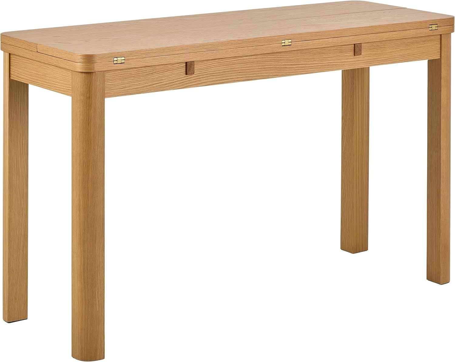 AC Design Furniture Ea rechteckig Esstisch, Tischplatte matt Eiche Lackiert Furnier, Gestell matt Eiche lackiert Furnier mit scharnier aus Chrom und zusatzplattenaufbewahrung, 45/90 x 120 x 76 cm Bild 1