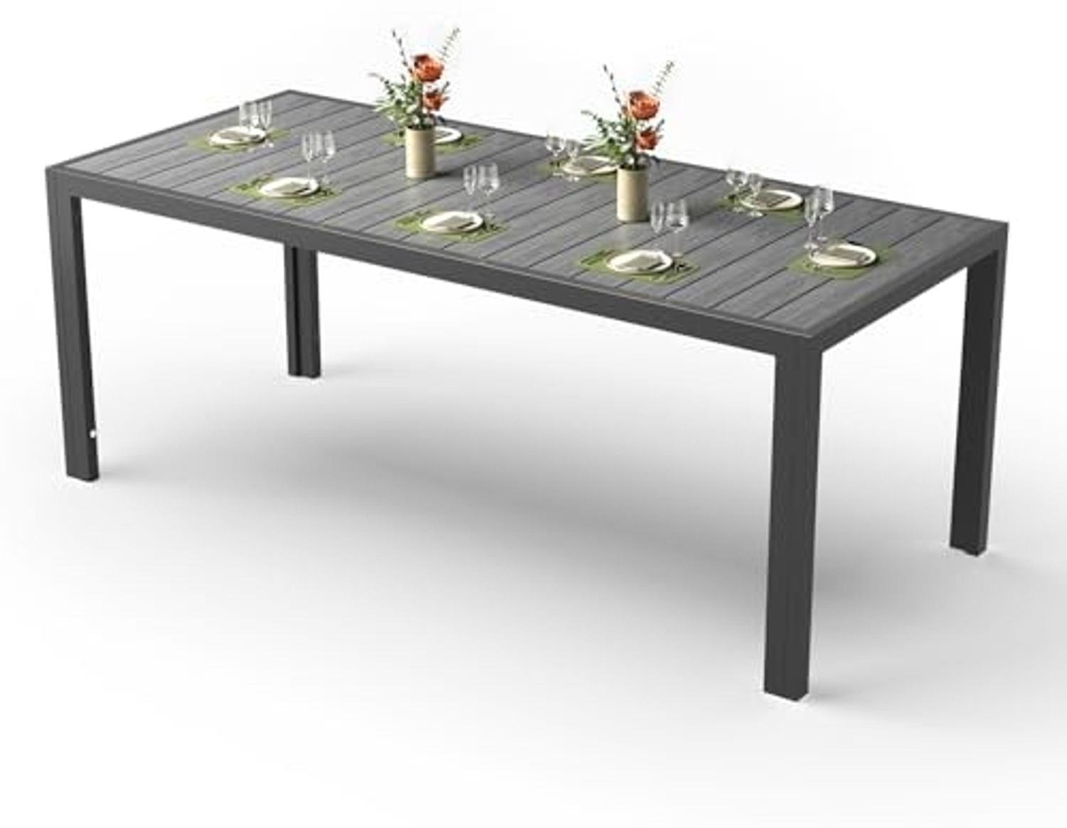 JUMMICO wetterfester Gartentisch aus Aluminium mit Holzoptik, Grau, 189 x 80 x 75 cm Bild 1
